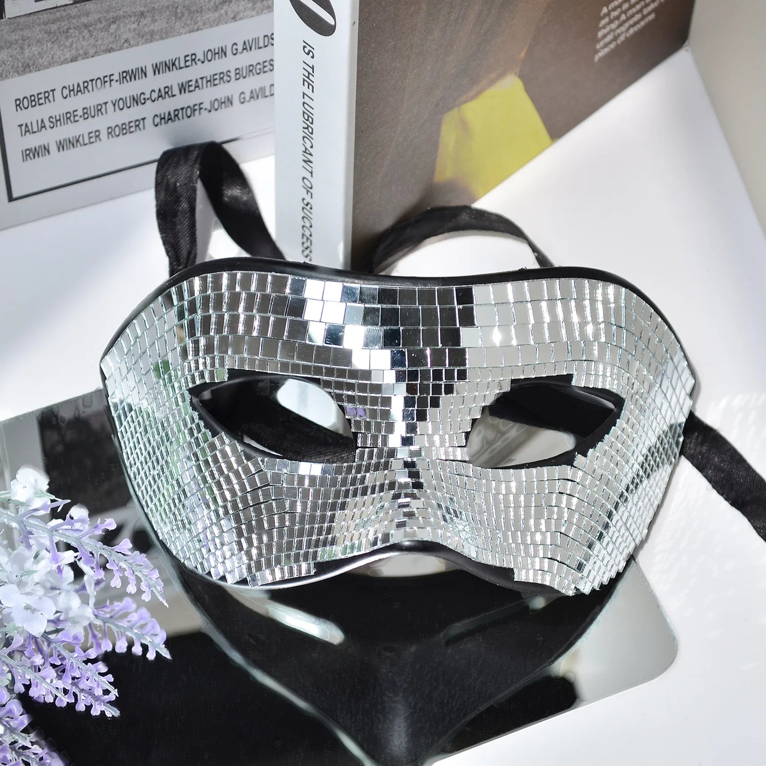 Disco Ball Glitter Face Mask Venetian Masquerade Mask for Women Men Party Prom Ball Bright Silver Mirror Eye Covers Halloween
