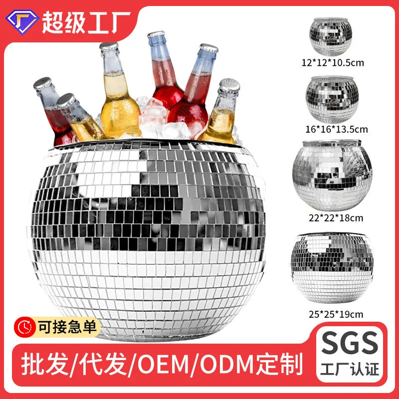 Disco Ice Bucket Mirror Ice Bucket Party Ball Reflective Laser Champagne Bucket Store Atmosphere Decoration Ornament