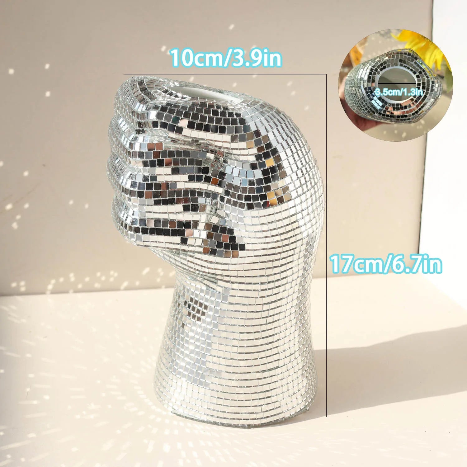 Silver Glass Vase Disco Mirror Vases Creative Fist Vase Room Decoration Living Room Desktop Decoration Home Decoration