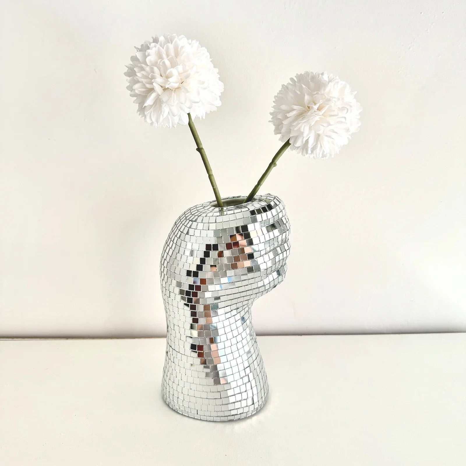 Silver Glass Vase Disco Mirror Vases Creative Fist Vase Room Decoration Living Room Desktop Decoration Home Decoration