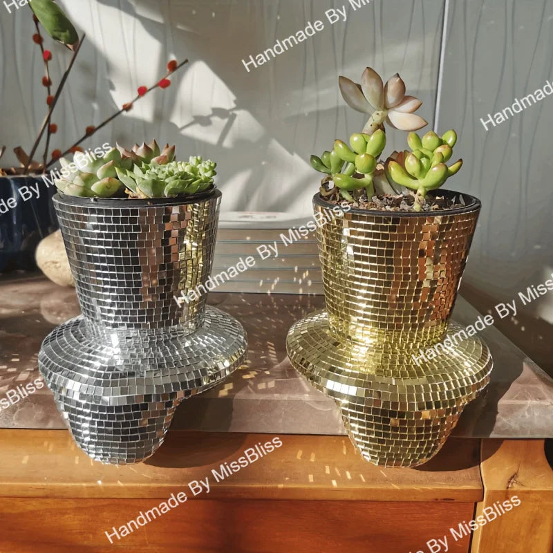 Silver Melting Disco Ball Drippy Planter Mirrored Metallic Home Decor Melted Golden Pot Mondern Table Decorations Gardening