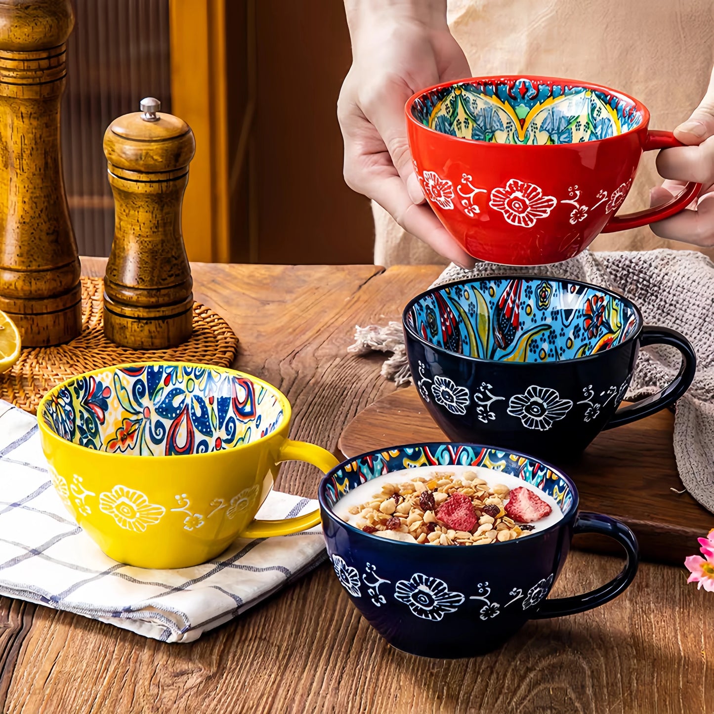 Bohemian Ceramic Mug Set - 4Pc