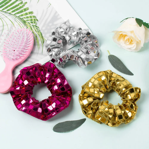 2pcs Silvery Square Sequins Hair Ties Scrunchies Ponytail Holders Hair Accessories Disco Dance Party Bachelorette party decor