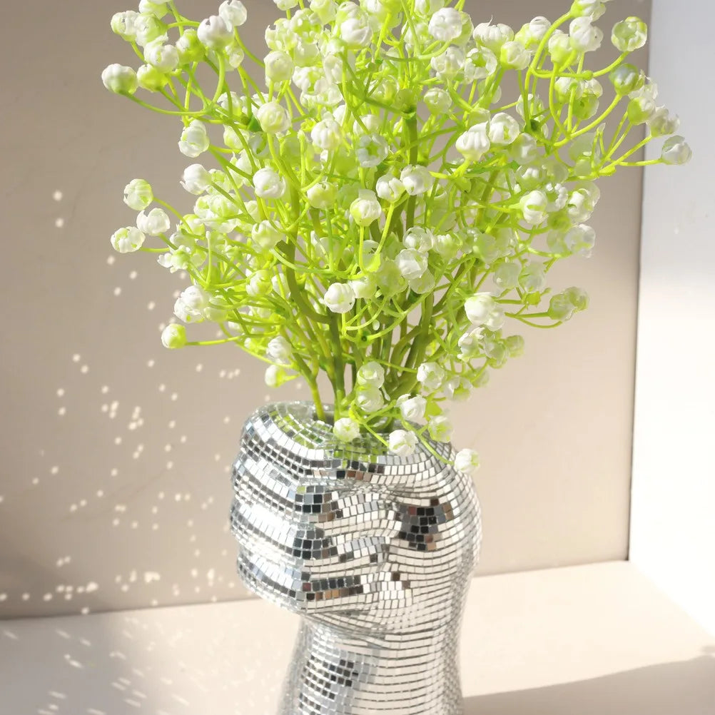 Silver Glass Vase Disco Mirror Vases Creative Fist Vase Room Decoration Living Room Desktop Decoration Home Decoration