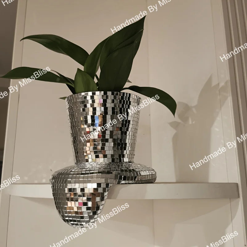 Silver Melting Disco Ball Drippy Planter Mirrored Metallic Home Decor Melted Golden Pot Mondern Table Decorations Gardening