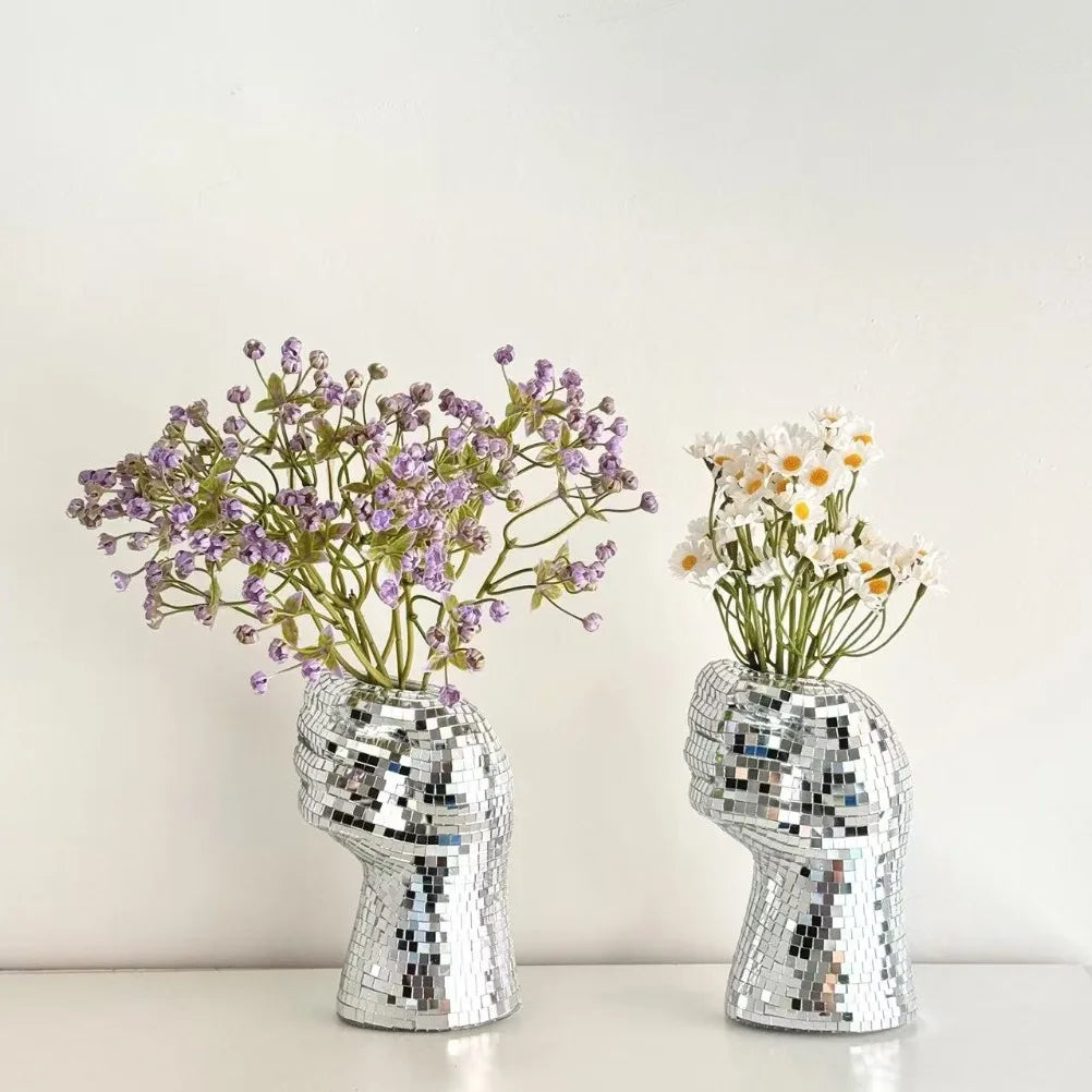 Silver Glass Vase Disco Mirror Vases Creative Fist Vase Room Decoration Living Room Desktop Decoration Home Decoration