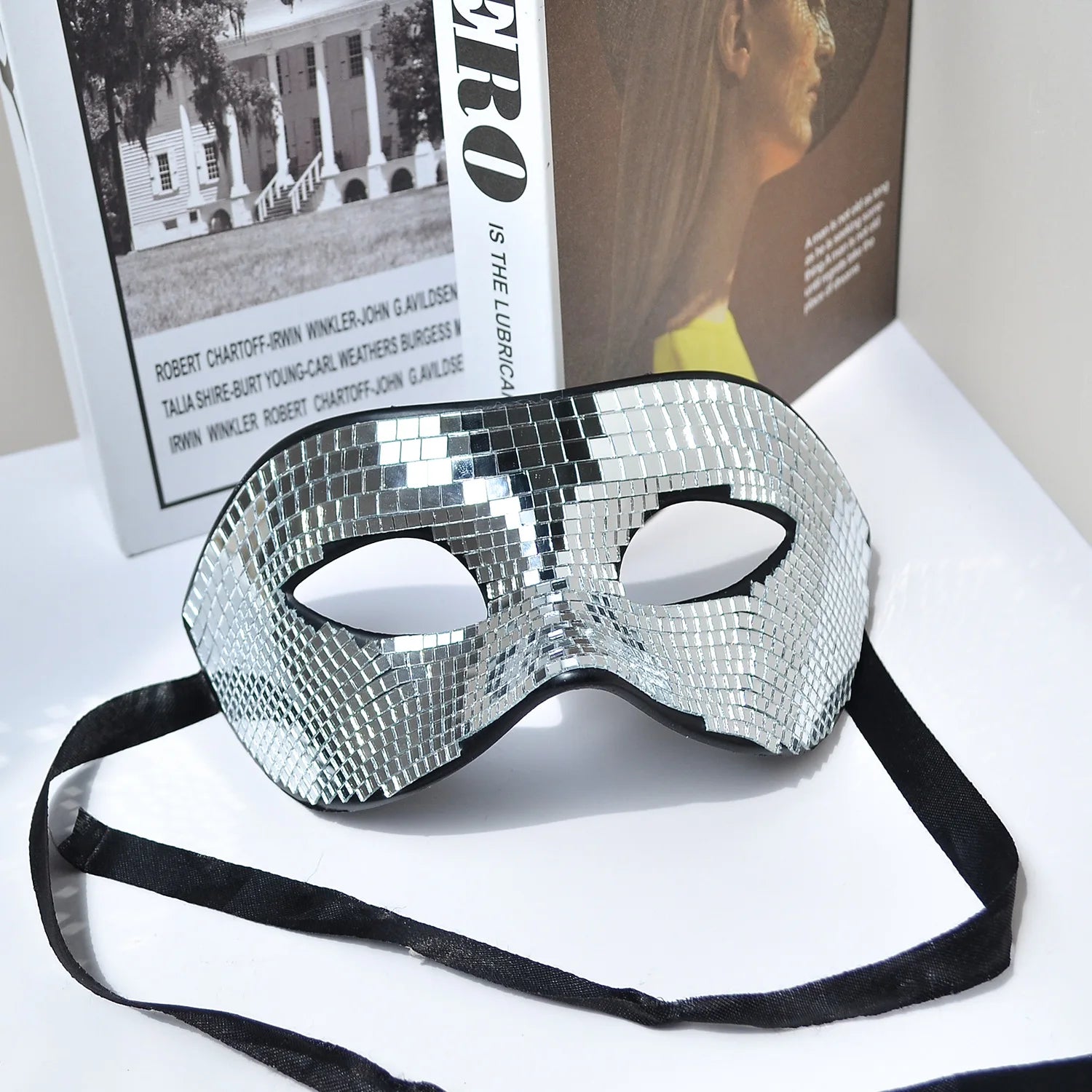 Disco Ball Glitter Face Mask Venetian Masquerade Mask for Women Men Party Prom Ball Bright Silver Mirror Eye Covers Halloween