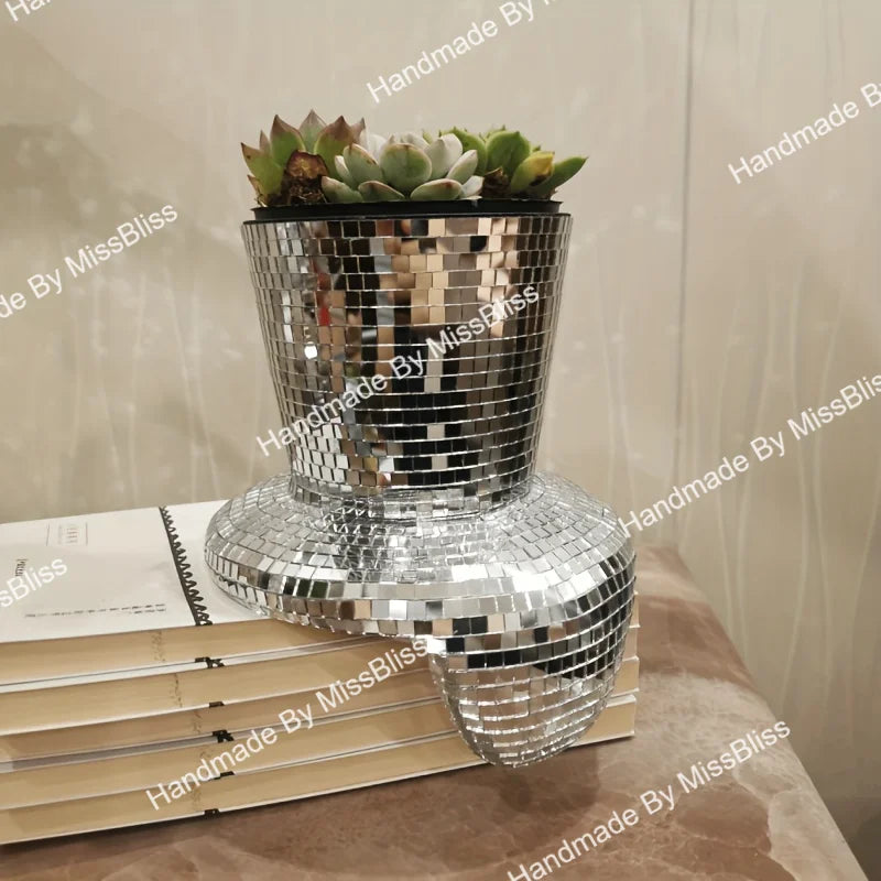 Silver Melting Disco Ball Drippy Planter Mirrored Metallic Home Decor Melted Golden Pot Mondern Table Decorations Gardening