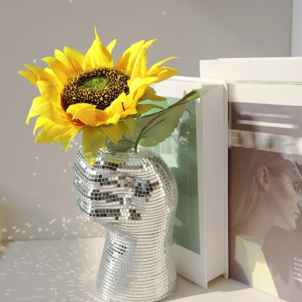 Silver Glass Vase Disco Mirror Vases Creative Fist Vase Room Decoration Living Room Desktop Decoration Home Decoration