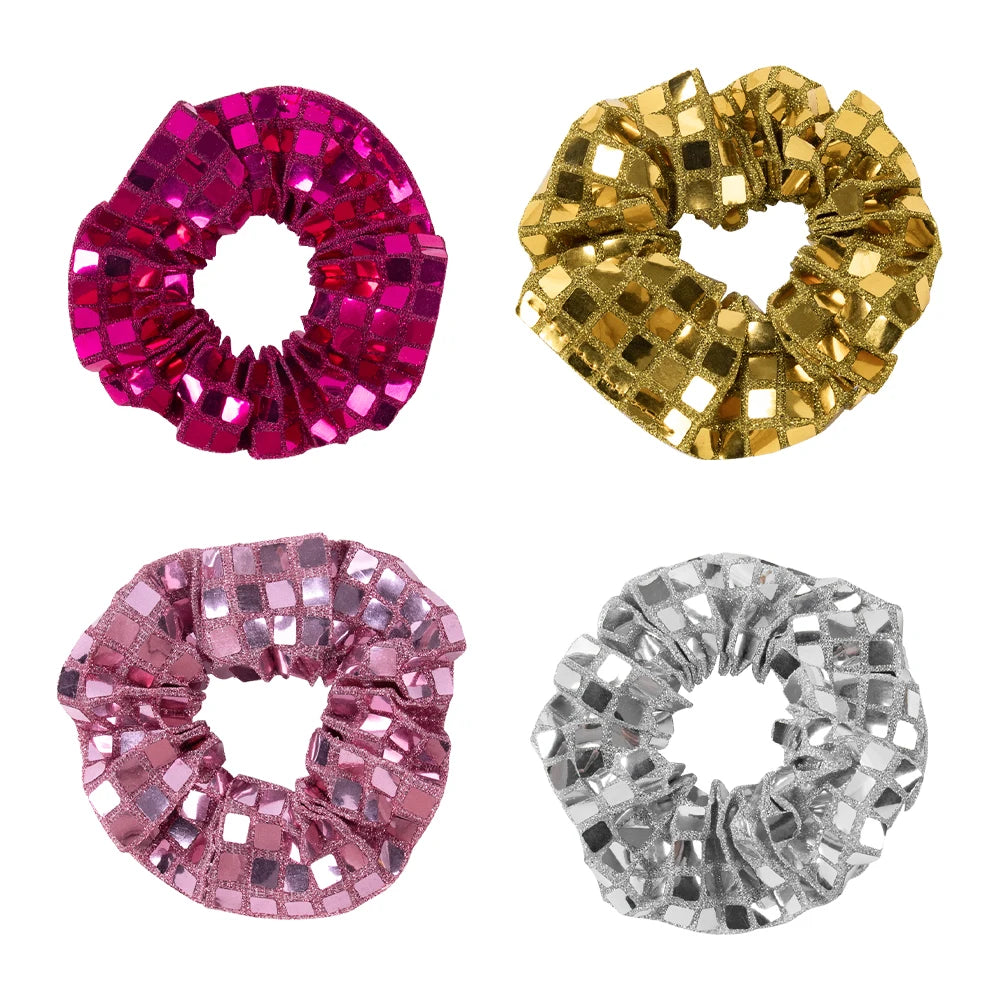 2pcs Silvery Square Sequins Hair Ties Scrunchies Ponytail Holders Hair Accessories Disco Dance Party Bachelorette party decor