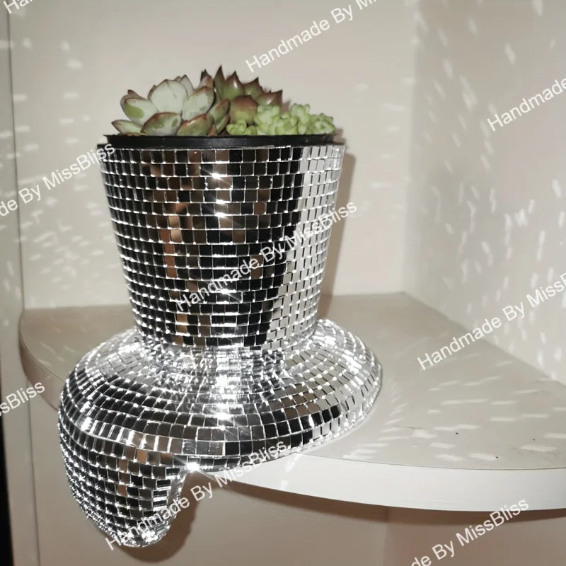 Silver Melting Disco Ball Drippy Planter Mirrored Metallic Home Decor Melted Golden Pot Mondern Table Decorations Gardening