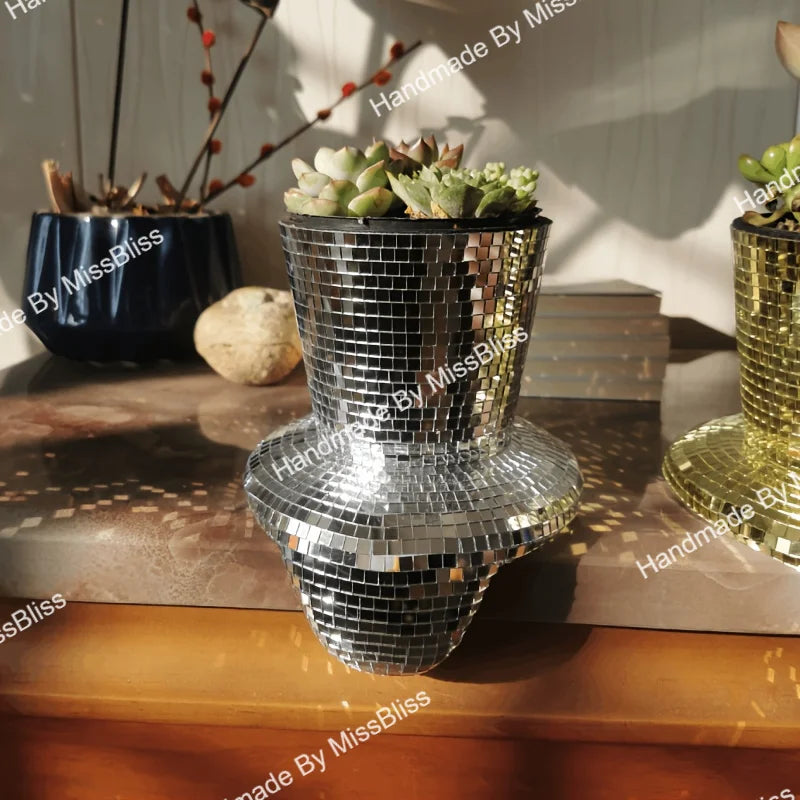Silver Melting Disco Ball Drippy Planter Mirrored Metallic Home Decor Melted Golden Pot Mondern Table Decorations Gardening