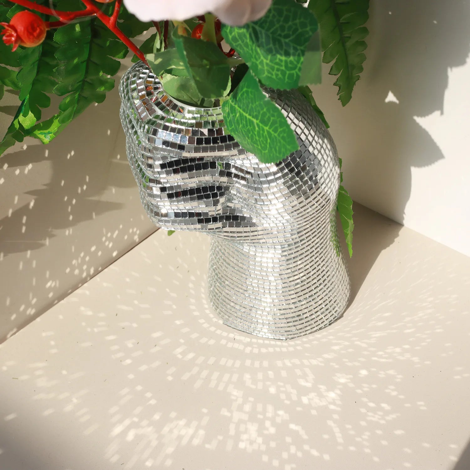 Silver Glass Vase Disco Mirror Vases Creative Fist Vase Room Decoration Living Room Desktop Decoration Home Decoration