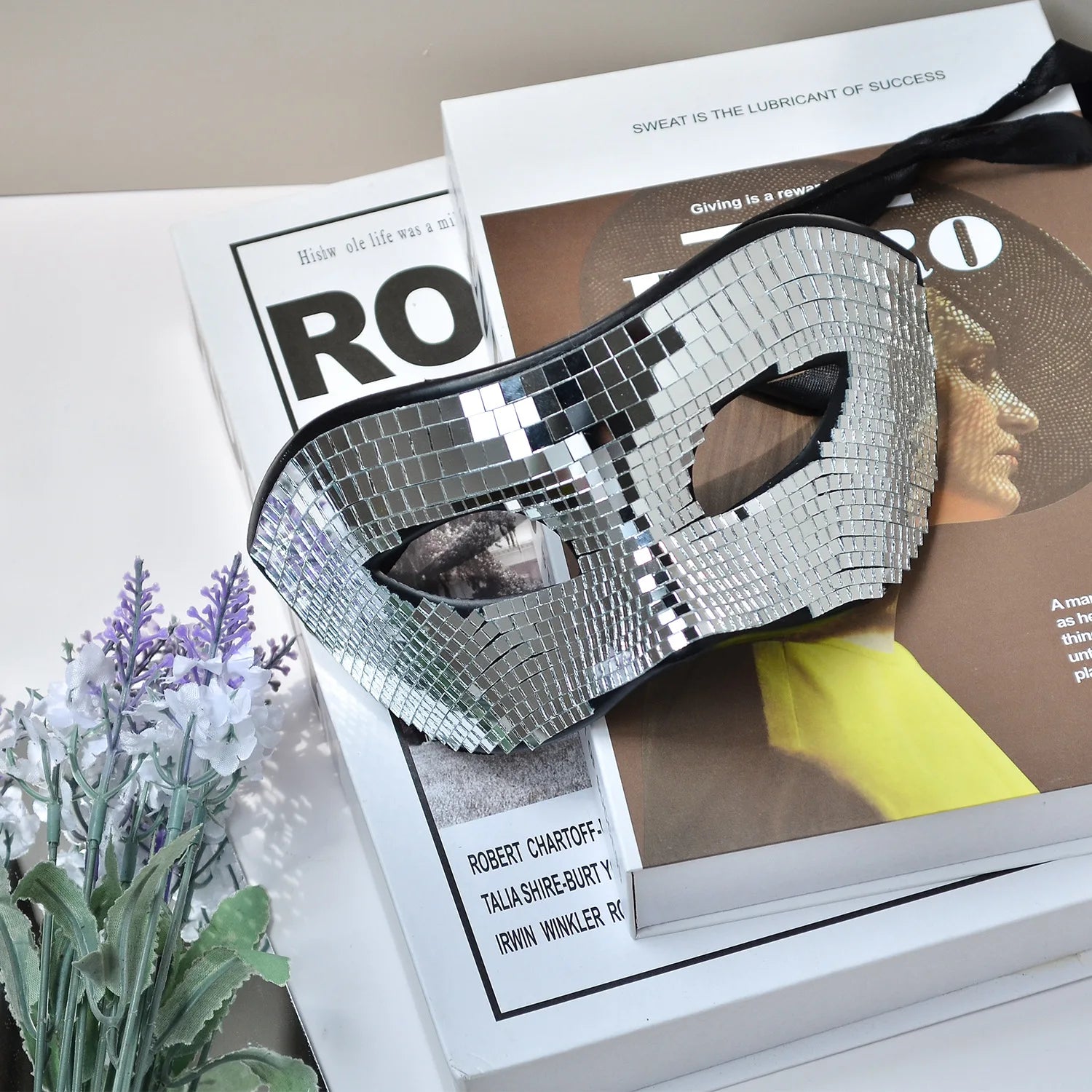 Disco Ball Glitter Face Mask Venetian Masquerade Mask for Women Men Party Prom Ball Bright Silver Mirror Eye Covers Halloween