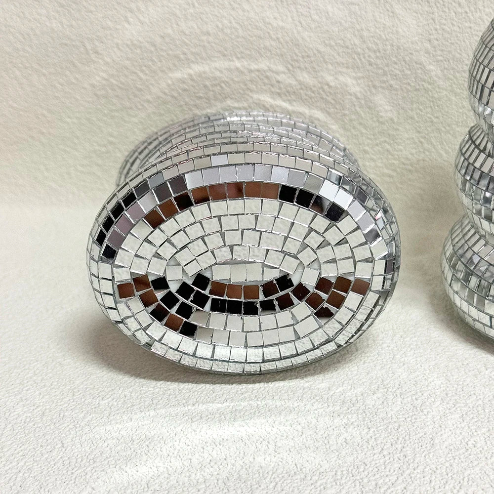 Disco Ball Spiral Vase Unique Glass Tiles Flower Bottle Disco Ball Planter Silver Mirror Vase Home Living Room Office Decor