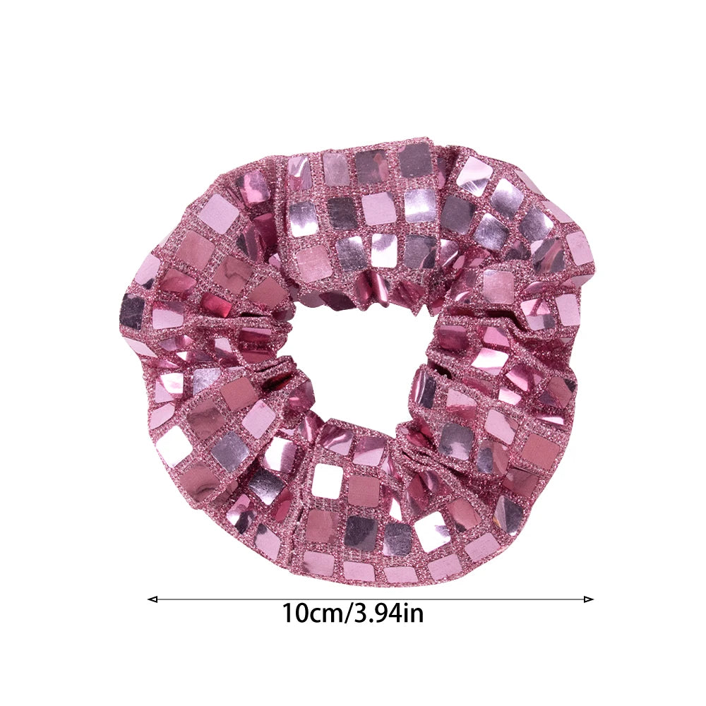 2pcs Silvery Square Sequins Hair Ties Scrunchies Ponytail Holders Hair Accessories Disco Dance Party Bachelorette party decor