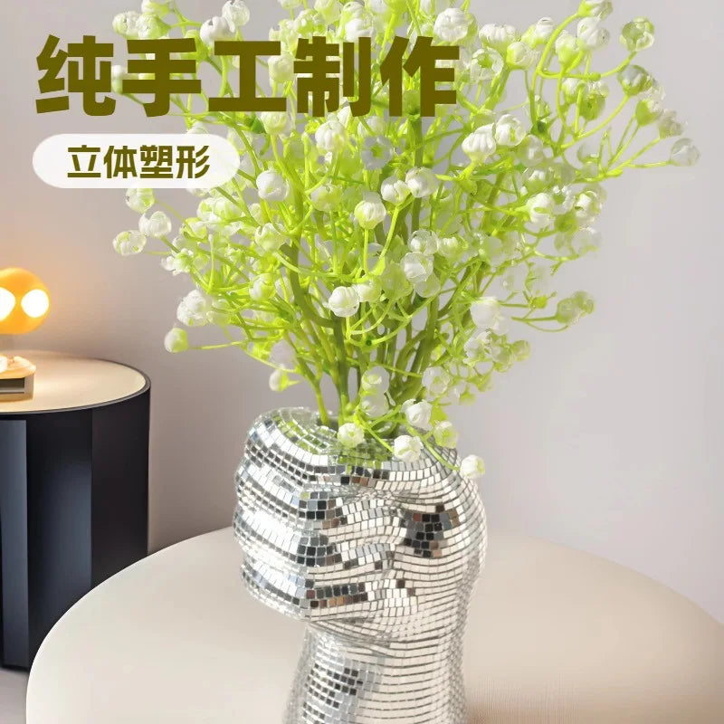 Silver Glass Vase Disco Mirror Vases Creative Fist Vase Room Decoration Living Room Desktop Decoration Home Decoration
